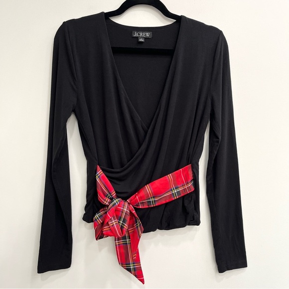 J.Crew Womens Formknit Long Sleeve Wrap Tartan Plaid Top Black Size Small BM345 - Picture 4 of 10